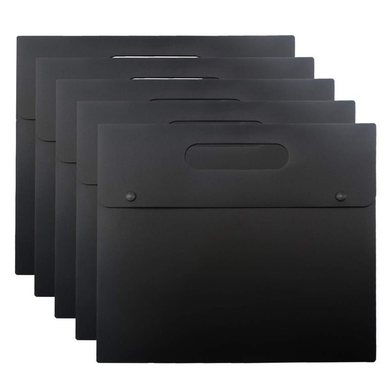 Enyuwlcm A4 Plastic Envelopes Document Holder with Handle Poly Envelope Portfolio Folder Jacket with Snap Closure Pack of 5 Black - Image 1